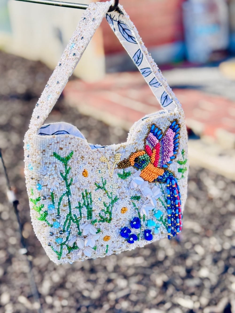 Beaded Hummingbird Statement Bag – Floral Artisan Shoulder Purse NWT - Picture 5 of 11